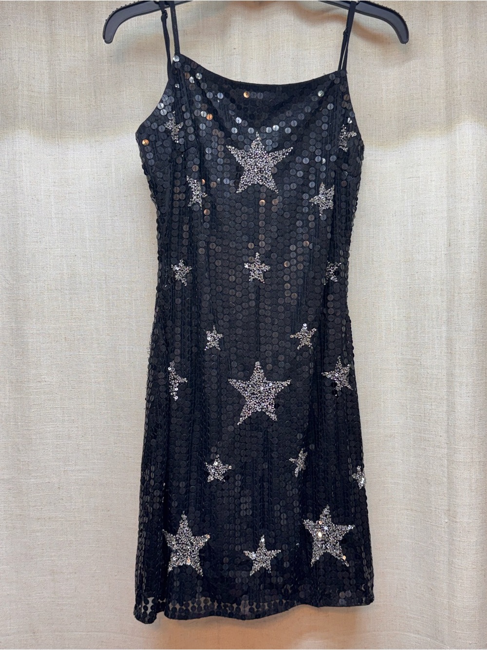 NWT Size 7/8 Black Sequin with Silver Beaded Stars Low Back Homecoming Dress